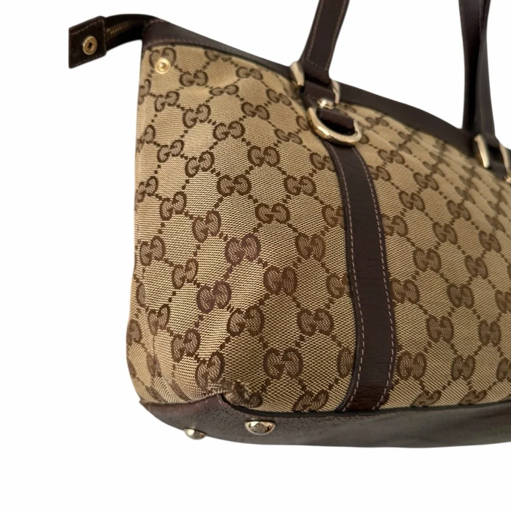 Gucci GG Canvas Abbey Monogram Tote D-Ring Shoulder Leather Handbag Purse Bag - Picture 13 of 16